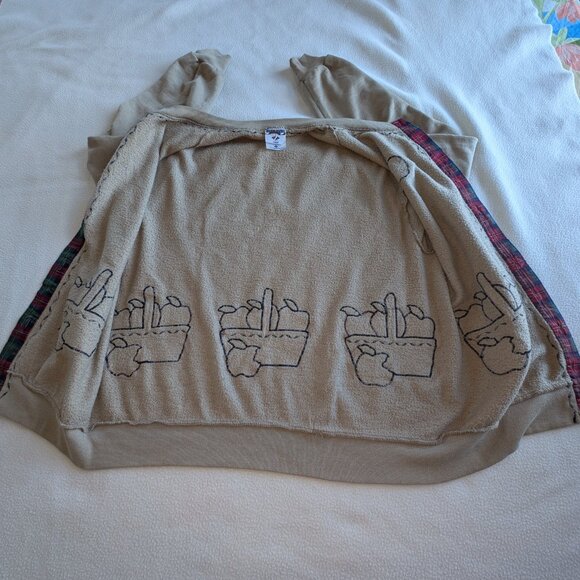 Jerzees Cardigan Beige Fleece Long Sleeve Button up Patchwork Large Unisex EUC - Picture 5 of 16